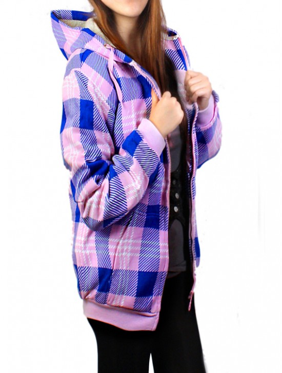 Plaid Sherpa Zip-Up Hoodie